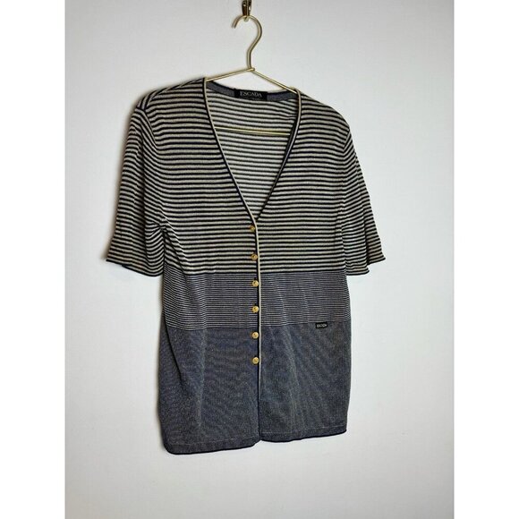 Escada Striped Short Sleeve Button Sweater Blouse Cardigan - Picture 1 of 9